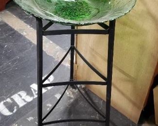 Black Painted Metal Plant Stand with Green Transparent Bowl $95