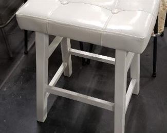 Small White Painted Wood Rectangular Padded Seat Stool $45