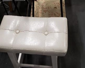 Small White Painted Wood Rectangular Padded Seat Stool $45