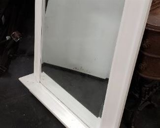 White Painted Wood Wall Mount Mirror with Shelf $95