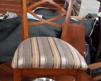 Large Round Table with Heavy base, 2 Leafs & (4) Newly Upholstered Chairs (table needs work) $495