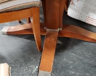 Large Round Table with Heavy base, 2 Leafs & (4) Newly Upholstered Chairs (table needs work) $495