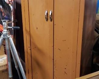Vintage Storage Wood Coat & Clothes Closet with Rod & Top Shelf   $195