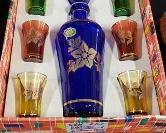 Multi-color Decanter with 6 Shot Glasses Made in Italy Call