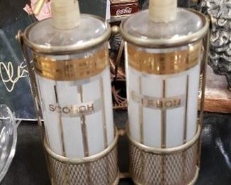 Vintage MCM Fred Press Double Scotch & Bourbon Decanters with Caddy $50