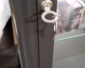 Ikea Industrial Gray Metal & Glass Display Case with Glass Shelves & Key    19.5"W x 16" x 60"H        $135