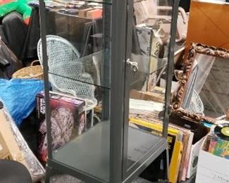 Ikea Industrial Gray Metal & Glass Display Case with Glass Shelves & Key    19.5"W x 16" x 60"H        $135