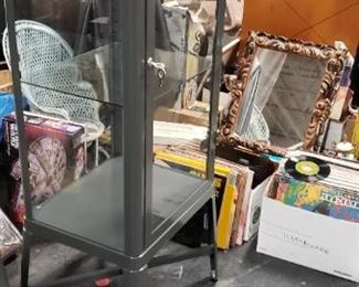 Ikea Industrial Gray Metal & Glass Display Case with Glass Shelves & Key    19.5"W x 16" x 60"H        $135