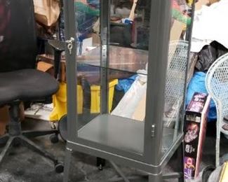 Ikea Industrial Gray Metal & Glass Display Case with Glass Shelves & Key    19.5"W x 16" x 60"H        $135