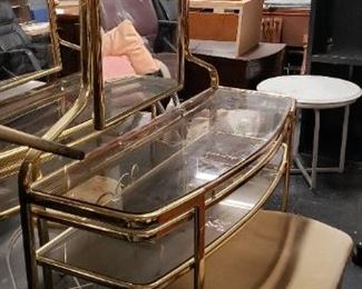 Vintage Brass & Glass Vanity Table With Mirror & Bench (2 available) $250 ea for choice