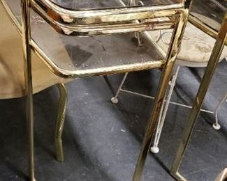 Vintage Brass & Glass Vanity Table With Mirror & Bench    Measures 39 and 3/4 inches long by 15" deep the table itself is 31 and a 1/2 inches tall the mirror from floor to tip is almost 66" tall.  (2 available) $250 ea for choice