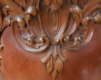 Antique Ornate Carved Wood Drum Barrel Shaped Marble Top Accent Table       Table measures approx. 30.5"H x 17" diameter of marble top      Call