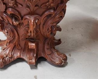 Antique Ornate Carved Wood Drum Barrel Shaped Marble Top Accent Table       Table measures approx. 30.5"H x 17" diameter of marble top      Call