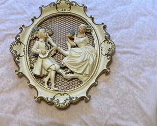 Vintage Colonial Couple Chalkware Wall Decor 2 Available   $55 ea