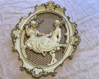 Vintage Colonial Couple Chalkware Wall Decor 2 Available   $55 ea