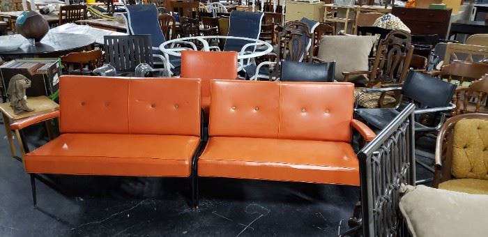 MCM Authentic Orange Naugahyde 2 pc Bench $695