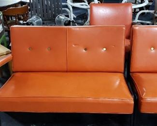MCM Authentic Orange Naugahyde 2 pc Bench $695