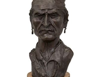 7
Joe Neil Beeler
1931-2006, Prescott, AZ
"Medicine Man"
Patinated bronze on wood base
Signed: Joe Beeler; Further marked: Buffalo Bronze
Edition: 9/15
11.5" H x 6" W x 6.5" D; Overall: 13" H x 6" W x 7" D
Estimate: $1,000 - $1,500