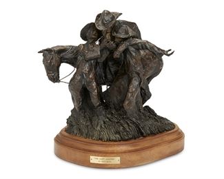 10
Fritz White
1930-2010, American
"The Last Lucifer"
Patinated bronze on wood base
Signed: Fritz White; Further marked: CA [Cowboy Artists of America]; Titled to plaque
Edition: 12/24
13.5" H x 16" W x 8" D; Overall: 16.25" H x 17.25" W x 11" D
Estimate: $800 - $1,200