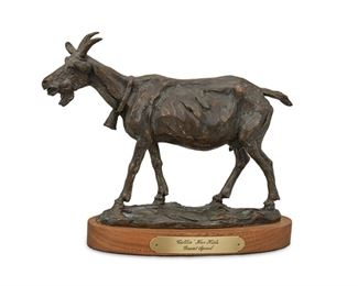 16
Grant Speed
1930-2011, American
"Callin' Her Kid," 1991
Patinated bronze on wood base
Signed and dated: UG Speed / 1991; Further marked: CA [Cowboy Artists of America]; Titled to plaque
Edition: 2/50
6.75" H x 9.25" W x 2.25" D; Overall: 7.625" H x 9.5" W x 2.875" D
Estimate: $500 - $700