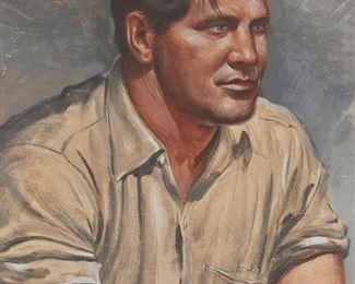 21
Bob Kuhn
1920-2007, American
Portrait Of A Man, 1944
Watercolor on board
Signed, dated, and inscribed upper left: Bob Kuhn / 44 / "Sketched on the broad Atlantic for my friend - Steve."
13.5" H x 10" W
Estimate: $2,000 - $3,000