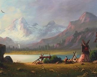 41
Heinie Hartwig
b. 1937, Santa Clara, CA
"Cheyenne Mt. Camp"
Oil on masonite
Signed lower left: Heinie Hartwig, titled verso
12" H x 24" W
Estimate: $1,500 - $2,000