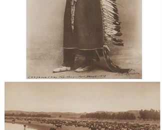64
Laton Alton Huffman (1854-1931, Miles City, MT)
Two works
"Cheyenne Chief Two Moon - Fort Keogh - 1878," 1913
Black and White Photograph on paper under glass
Sight: 9.75" H x 7.75" W
Stamped lower right: L.A. Huffman, with the artist's stamp containing the copyright symbol and the printing date
Horses and cattle in and near a stream
Black and White Photograph on paper under glass
Sight: 7.25" H x 9.75" W
Stamped lower right: L.A. Huffman
Estimate: $500 - $700