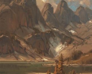 76
Scott Christensen
b. 1962, American
"Hanging Canyon"
Oil on canvas
Signed lower left: Christensen, and with the copyright symbol, titled on a gum label affixed to the frame verso
20" H x 18" W
Estimate: $1,000 - $1,500