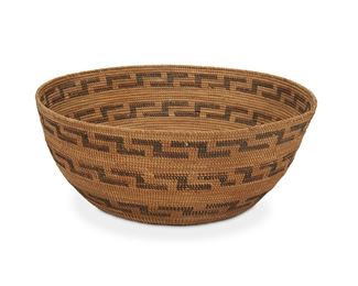 114
A Central California Polychrome Basketry Bowl
First-quarter 20th Century
Woven with three Z-form bands
5" H x 12.5" Dia.
Estimate: $600 - $800
