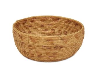123
A California Mission/Soboba Basketry Bowl
First-quarter 20th Century
With three polychrome arms issuing from center
4" H x 9" Dia.
Estimate: $300 - $500