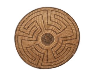 135
A Tohono O'odham (Pima) Basketry Low Bowl
First-quarter 20th Century
Woven with geometric pattern
3" H x 14.25" Dia.
Estimate: $400 - $600