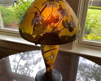 Newer Galle glass lamp & matching vase