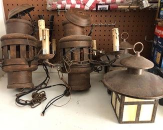 Vintage craftsman chandelier and pair of craftsman wall sconce 