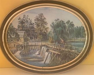 #1003A - Dam at Sleepy Hollow Oval metal tray - $4