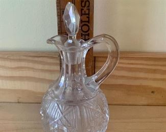 #1080A  Vintage pressed glass cruet with glass stopper -  $6