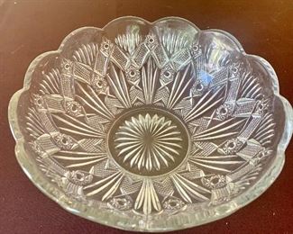 #1238A - Vintage pressed glass serving bowl with scalloped edges - $15