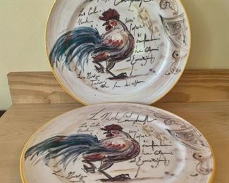 #1229A  - Deruta Ceramiche made in Italy hand painted rooster 10” plates, set of 2 - $24