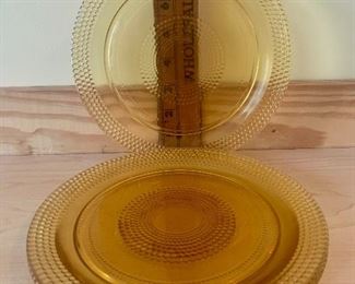 #1227A  - Vintage Golden Carnival Glass Dessert/ Salad plates, heavy ridges; set of 3 - $18