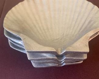 #1203A - Vintage Wilton Armetale Pewter scallop seashell small bowl, ashtray  (set of 4) - $16