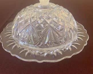 #1046A - Vintage crystal butter dish with round dome - $6
