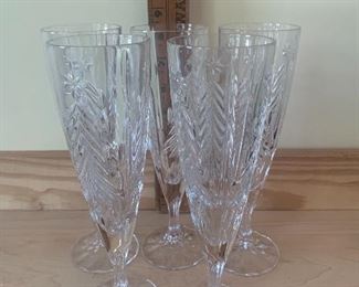 #1043A  Set of 5 Mikasa stemmed wine/ champagne glasses, Christmas Tree pattern - $60