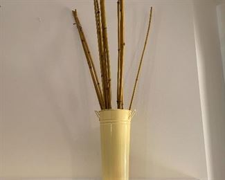 #1617E  - 15” yellow metal container with dried bamboo - $12