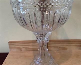 #1572C - Classical design large clear glass compote 14” tall - $35