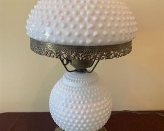 #1498B  - Vintage hobnail milk glass Gone With the Wind two globe lamp - $65
