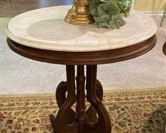 Antique marble top oval side table