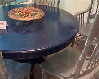 Dark blue round oak antique table