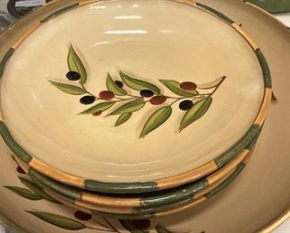 Large and medium salad bowls - hand painted "Tuscan Olive" 