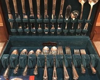 52 Pc Set of Vintage Wm Rogers Silverplate Overlaid in Original Wooden Case & Original Paperwork