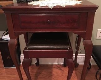 Mahogany Sewing Cabinet with Matching Stool
Inside Antique Singer Sewing Machine Model #AK548596
