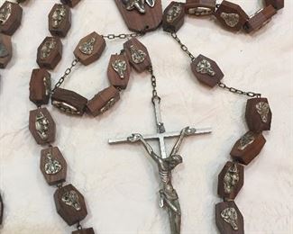 Lovely Wooden Wall Rosary with Pewter Accents